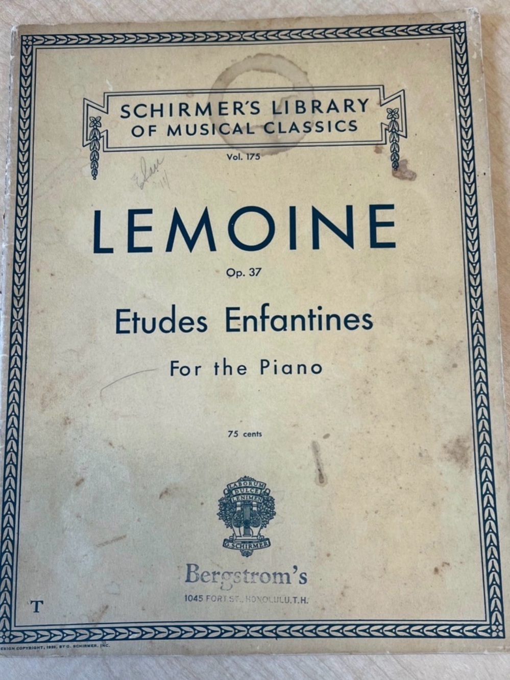 Vintage Lemoine Etudes Enfantines Op. 37 Piano Sheet Music Schirmer Vol. 175